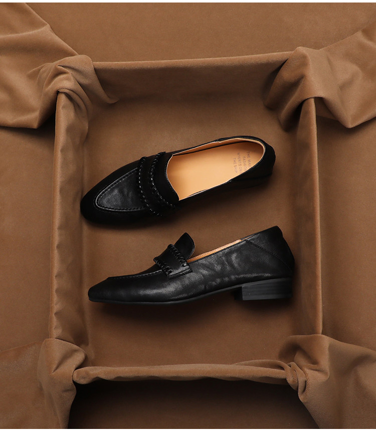 Peep Toe Heels - รองเท้าโลฟเฟอร์หนังแกะนุ่มสไตล์เรโทร SHOEBOX สำหรับผู้หญิง ใส่ได้หลากหลายโอกาสในฤดูร้อน เหมาะสำหรับเดินทาง รองเท้าหนังพื้นหยาบ