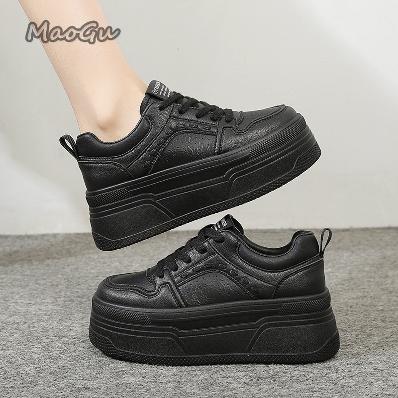 Women'S Shoes Com - รองเท้าผ้าใบเสริมส้นสีขาวสำหรับผู้หญิง แบบผูกเชือก พื้นหนา สไตล์ลำลอง ระบายอากาศได้ดี หนังแท้