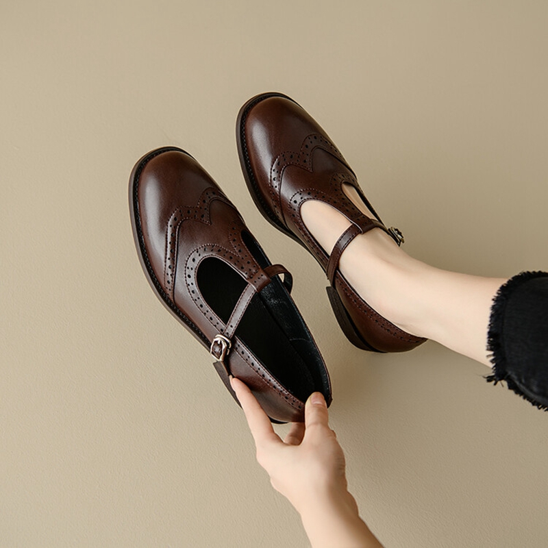 Women Shoes Casual - รองเท้าส้นสูงสำหรับผู้หญิง, รองเท้าส้นเตี้ยรองเท้าหนังสำหรับรองเท้าสตรีหัวกลมฤดูใบไม้ร่วง/ฤดูใบไม้ผลิรองเท้าออกซ์ฟอร์ด
