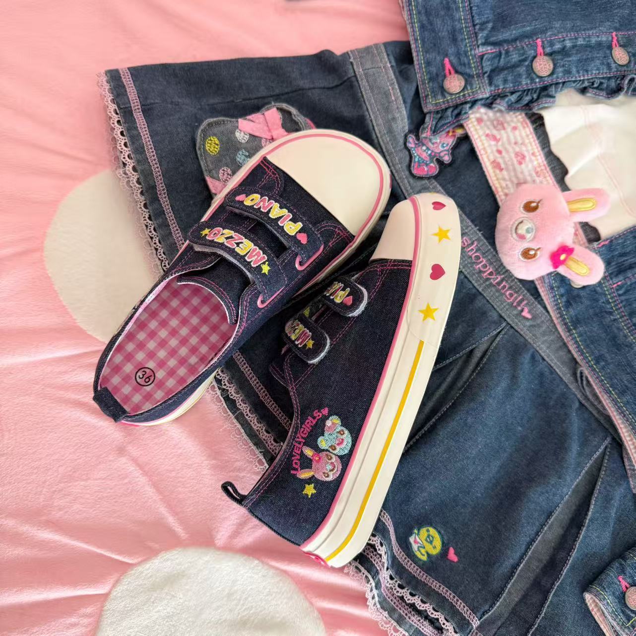 Women'S Shoes Com - รองเท้าผ้าใบปักลายสไตล์ญี่ปุ่นน่ารัก รุ่นใหม่ประจำฤดูใบไม้ผลิและฤดูร้อน แบบสวมพื้นหนา มีแถบตีนตุ๊กแก