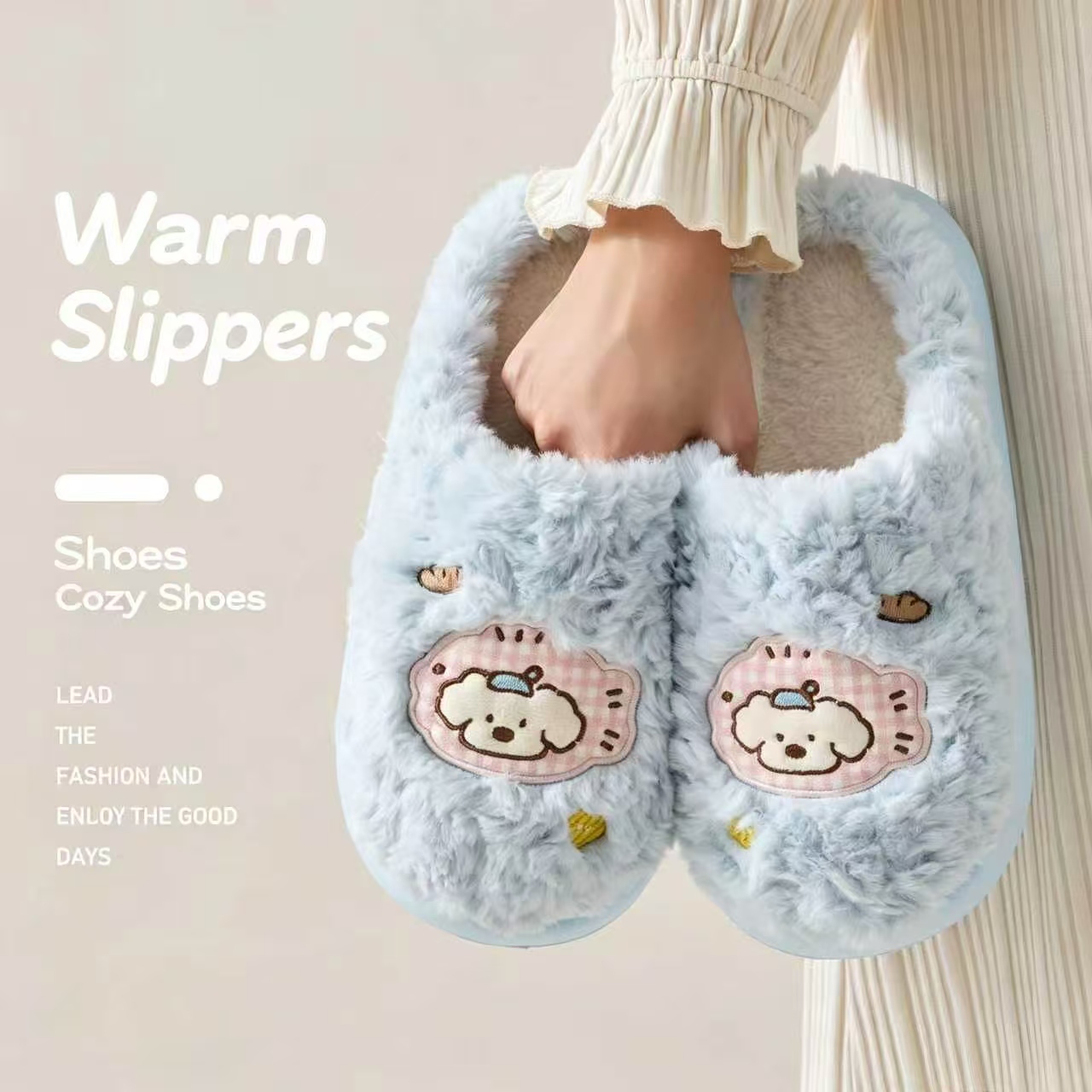Women'S Shoes Hush Puppies - รองเท้าแตะในบ้านสำหรับผู้หญิง ฤดูหนาว ขนนุ่มฟู ลายสุนัขน่ารัก นุ่ม อุ่น