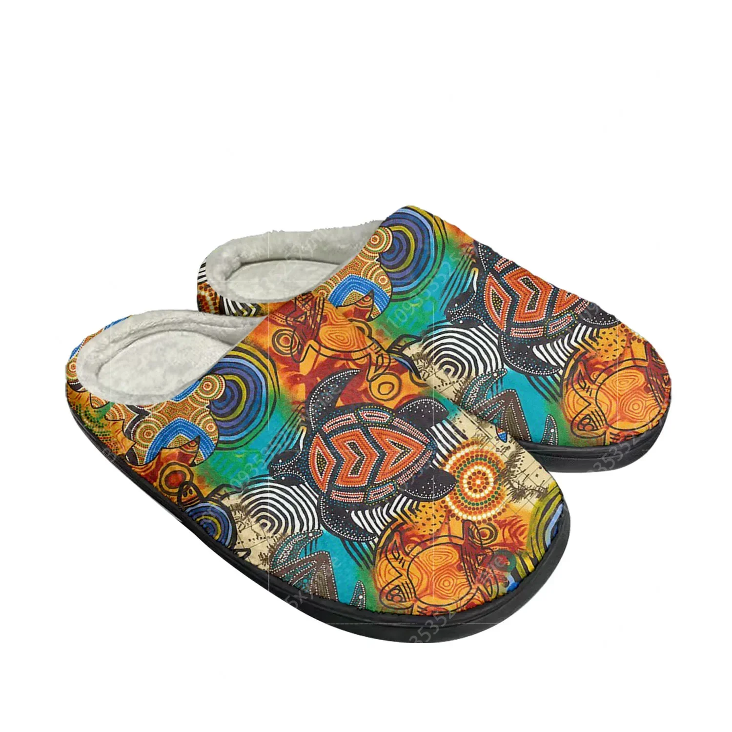 Women Shoes In Australia - รองเท้าแตะผ้าฝ้ายลายศิลปะชนเผ่าพื้นเมืองออสเตรเลียลายเต่า สำหรับผู้ชายและผู้หญิง บุขนนุ่ม ให้ความอบอุ่น รองเท้าแตะกันหนาวแบบสั่งทำพิเศษ
