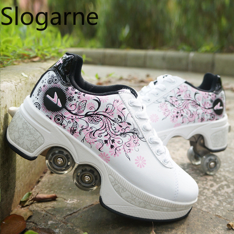 Women Shoes Casual - รองเท้าสเก็ตแบบมีล้อ 4 ล้อ สำหรับผู้หญิงและผู้ชาย รองเท้ากีฬาลำลอง รองเท้าสเก็ตแบบอินไลน์ใหม่