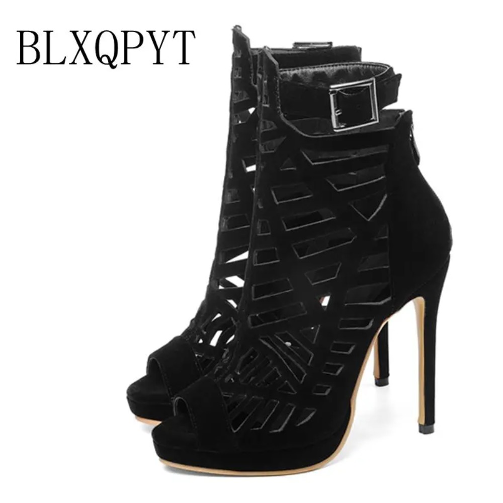 Wide Fit Heels - รองเท้าส้นสูง BLXQPY ไซส์ใหญ่พิเศษ 28-52 รองเท้าส้นสูงแฟชั่นผู้หญิงแบบเปิดนิ้วเท้า ซิปหลัง