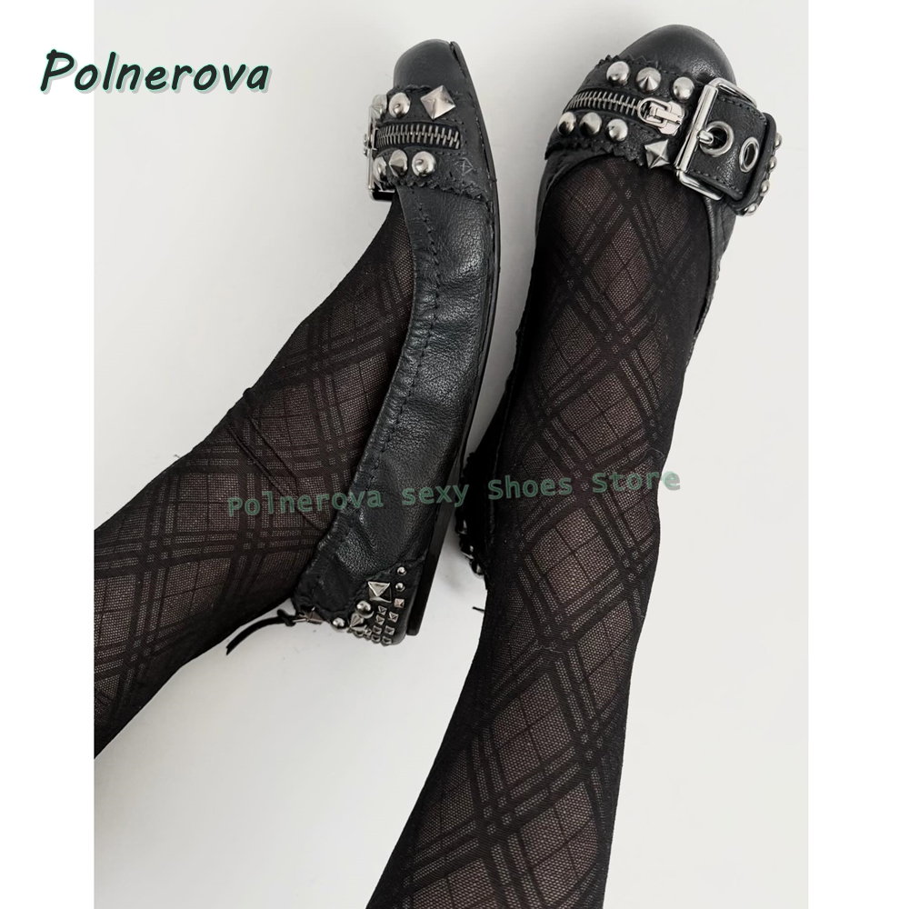 Women'S Shoes Non Slip - รองเท้าส้นเตี้ยแบบมีซิปประดับตกแต่ง รุ่น Mary Jane หัวแหลม พร้อมหัวเข็มขัดแบบ