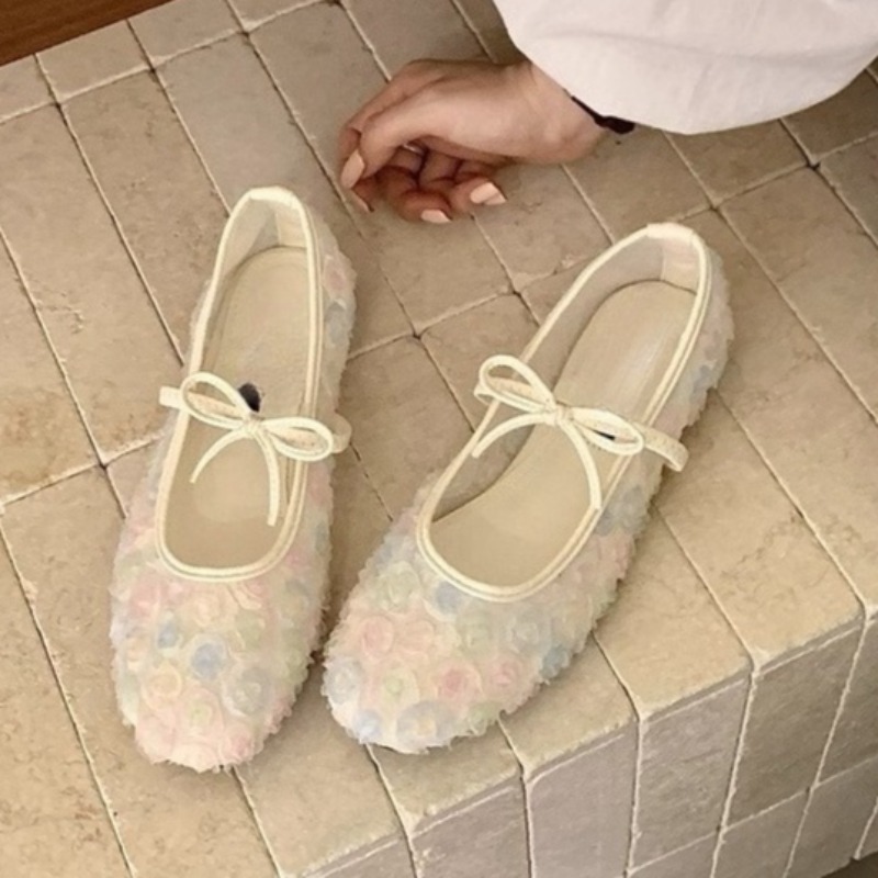 Women'S Shoes Non Slip - รองเท้าแมรี่เจนตาข่ายลายกุหลาบจีนแบบใหม่ รุ่นอ่อนโยน ประจำฤดูใบไม้ผลิและฤดูร้อนปี 2026 พร้อมโบว์น่ารัก พื้นรองเท้านุ่ม