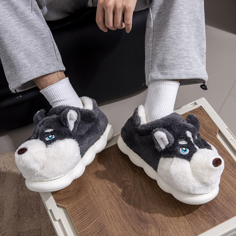 Women'S Shoes Hush Puppies - รองเท้าแตะในบ้าน SHAJI สำหรับผู้หญิงและผู้ชาย รองเท้าฤดูหนาวที่ให้ความอบอุ่น ลายน่ารักรูปสุนัข น้ำหนักเบา