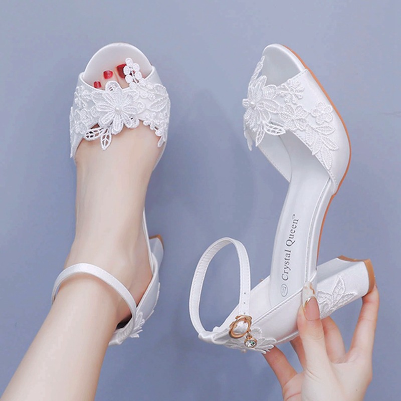 ผู้หญิงผ้าไหมสีขาวรองเท้าส้นสู - Peep Toe Heels บทวิจารณ์และราคา